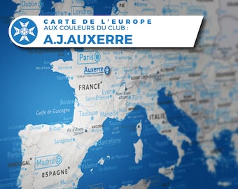 A.J. Auxerre Europe Map, Artistic Topographic Poster