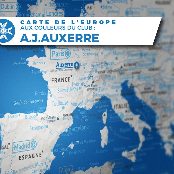 Carte d'Europe aux couleurs de l'AJ Auxerre