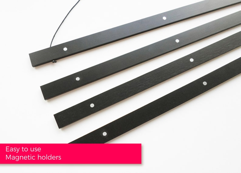 May include: Four black wooden rods with silver magnetic holders. Easy to use magnetic holders.