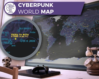 Cyberpunk World Map: Sci-Fi Decor, Cyberpunk 2077 Inspired