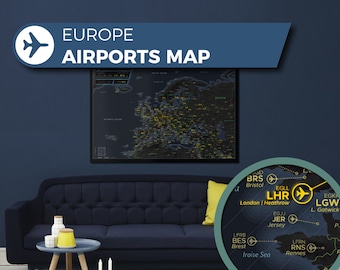 Europe Airport Map, a unique and customised map with all major airports in Europe