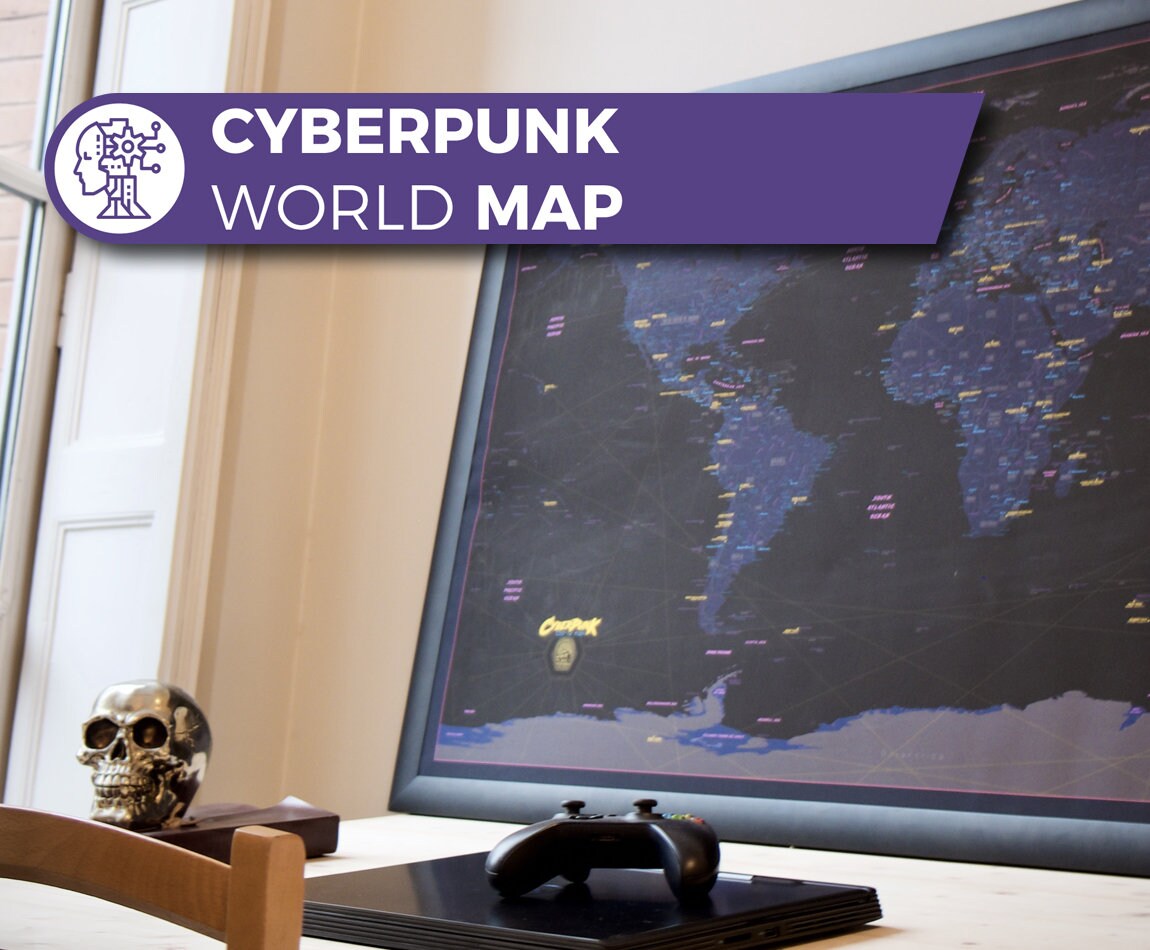 Carte Du Monde Cyberpunk Inspirée de L'univers 2077, Décoration Science-Fiction