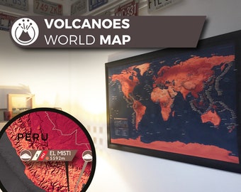 Volcano World Map, a unique and customised map with all major volcanoes in the World.