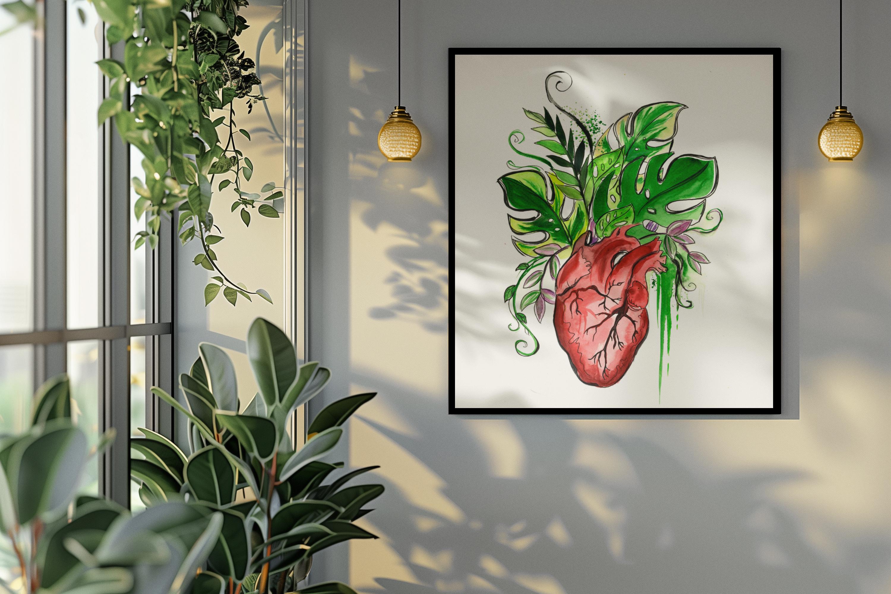 Botanical Heart Print - Anatomical Heart With Plants - Watercolor Wall ...