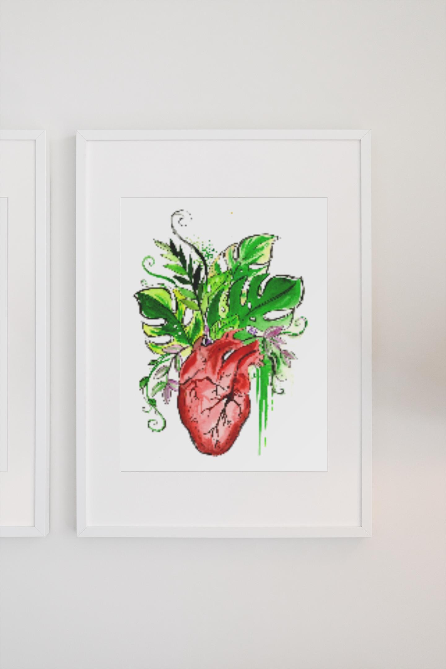 Botanical Heart Print - Anatomical Heart With Plants - Watercolor Wall ...