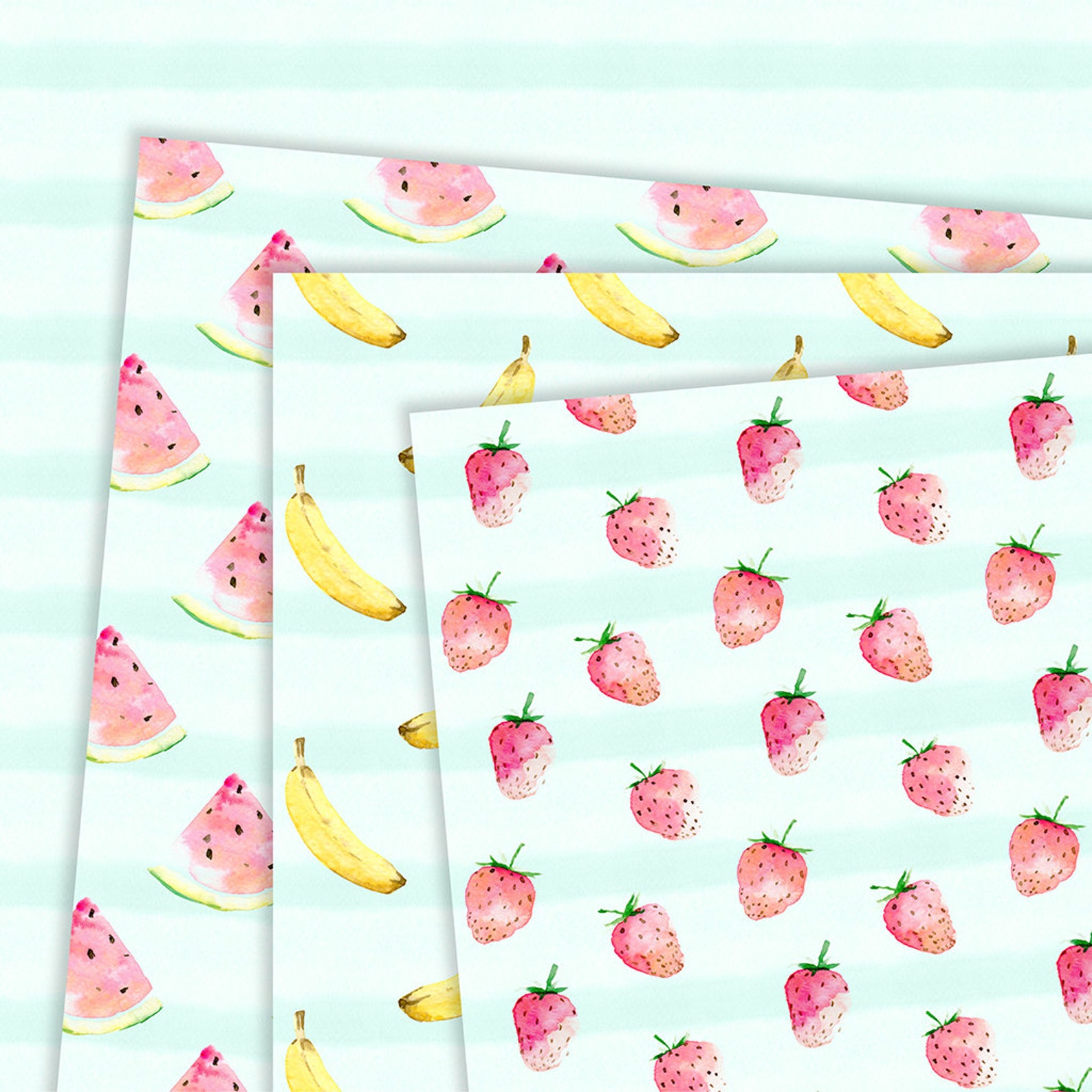 Sweet Fruits Digital Scrapbook Paper 12 JPG 12x12 watercolor | Etsy