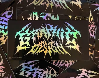 Graphic Design Holographic Sticker - Death Metal 4 x 2 inches