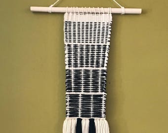 Handwoven / Wall Hanging / Fiber Art / All the Lines / black / cream