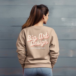 Sand Sweatshirt Mockup, Back of Sweatshirt Model Mockup, Gildan 18000 Mockups