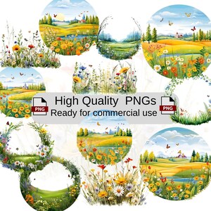 Spring Summer Meadow PNG, clipart transparent background pngs sublimation bundle, crafts Digital Download commercial use.