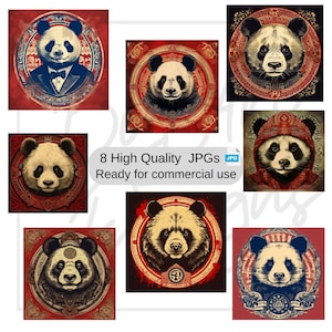 Panda Bear Red Army JPGs Soviet Bear Art Descarga digital Uso comercial Panda Bear Clipart retrato cuadrado Diseño de sublimación, Manualidades