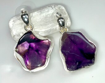 Fine Silver Amethyst Slice Earrings