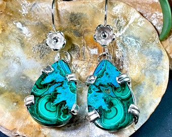 Fine Silver Chrysocolla/Malachite Earrings