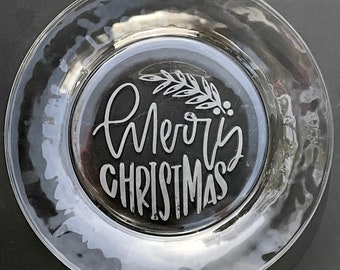 Hand Etched Glass Holiday Plate - Personalized Christmas Dinnerware