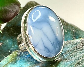 Fine Silver Blue Opal Ring