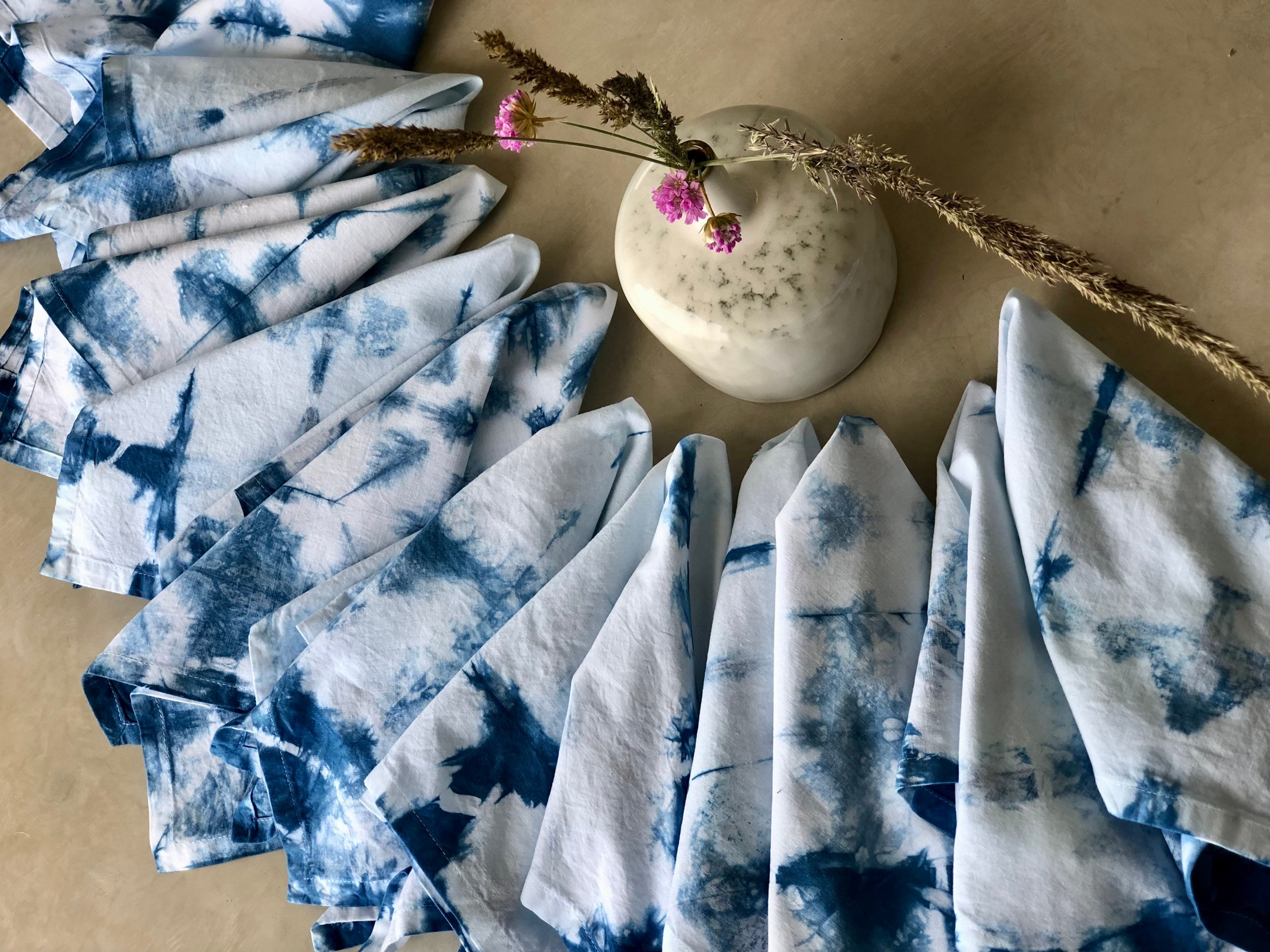 Shibori Indigo Table Napkins, Cotton Cloth Napkins, Hand Dyed