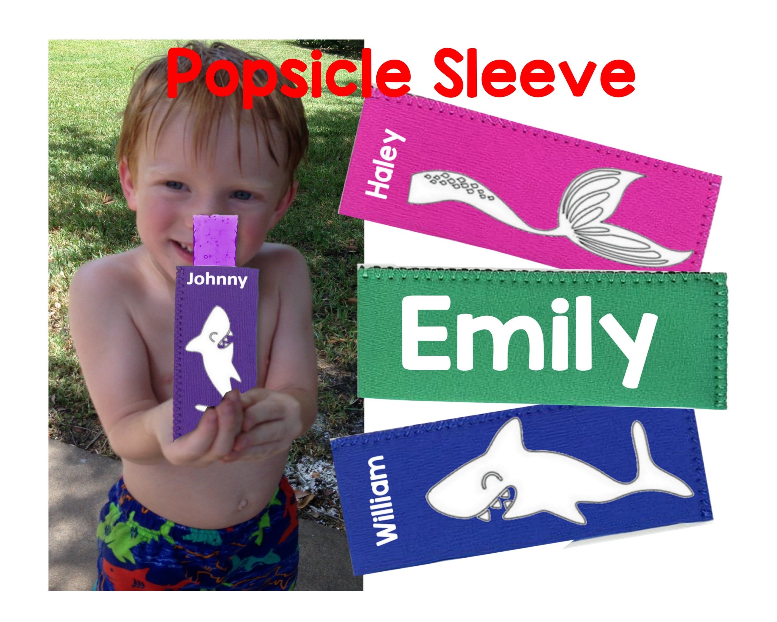 Personalized Shark Popsicle Holder For Kids Koozie Neoprene Sleeves Party Favor 