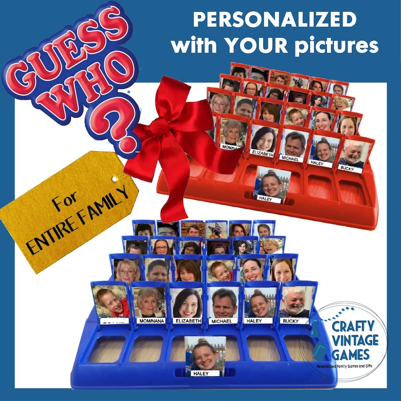 Personalized Guess Who Game with Your Photos: Professional Printing on Heavy 110lb Glossy Card Stock- Custom game title- extra cards zdjęcie 1