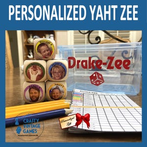 Personalized Yaht zee dice game with your pictures, Yardzee score cards, custom Yaht zee set, family Christmas gift for dad, Yahtzee Farkle