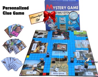 Personalized mystery Game, clue board game, family reunion game, holiday parties, customized gift, corporate gift, Mother's Day gift for mom