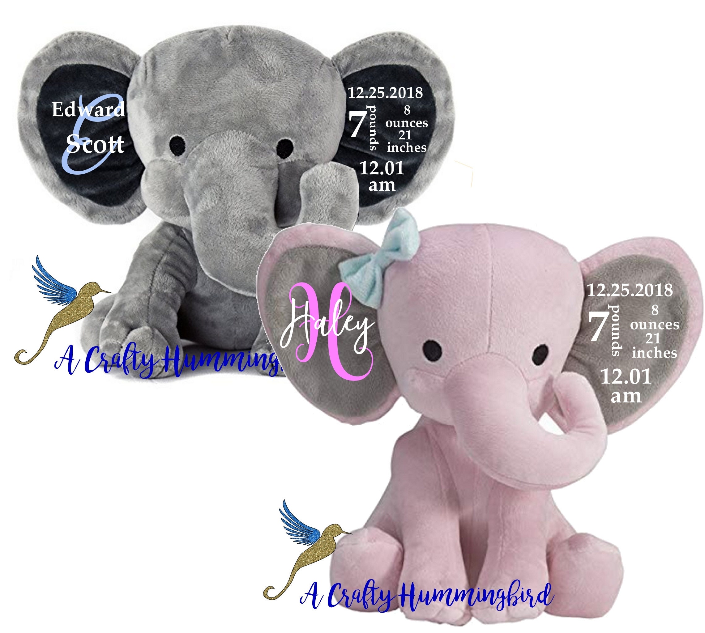 personalized baby gift Birth Stat Elephant Birth Stats Stuffed Animal Personalized Elephant Stuffed Animal Birth Announcement Elephant Birth Stat Elephant Birth stat stuffed animal