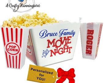 Personalized Popcorn Bucket, snack bowl, family movie night, reusable popcorn container, custom popcorn bag, Christmas gift for whole family