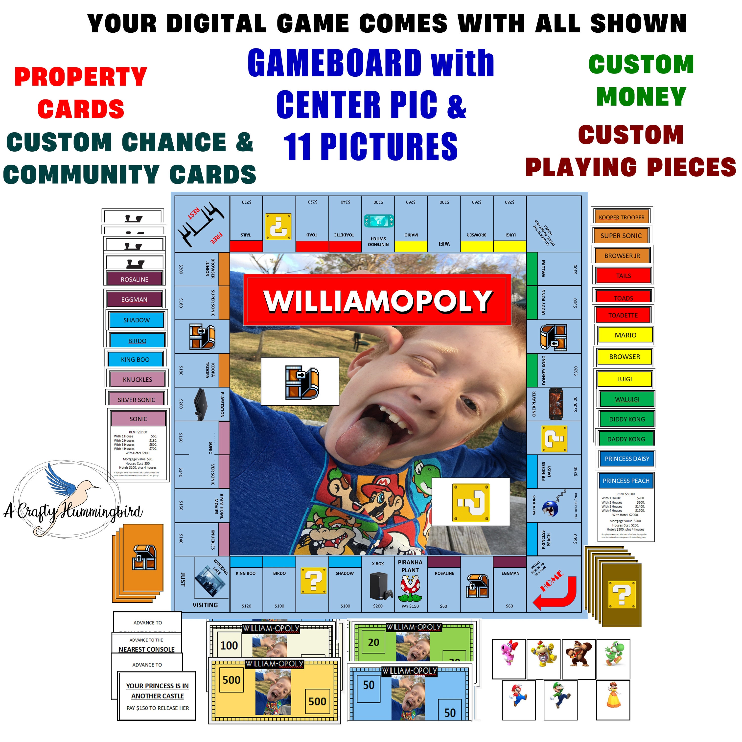 Digital Customopoly Game Complete Game Personalized Board Etsy