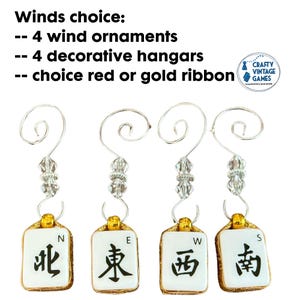 Mahjong Christmas ornaments, set of 4, flowers and NEWS, decorative hangars, Christmas gift for Mah jong lover, club ornament exchange gift Winds Set
