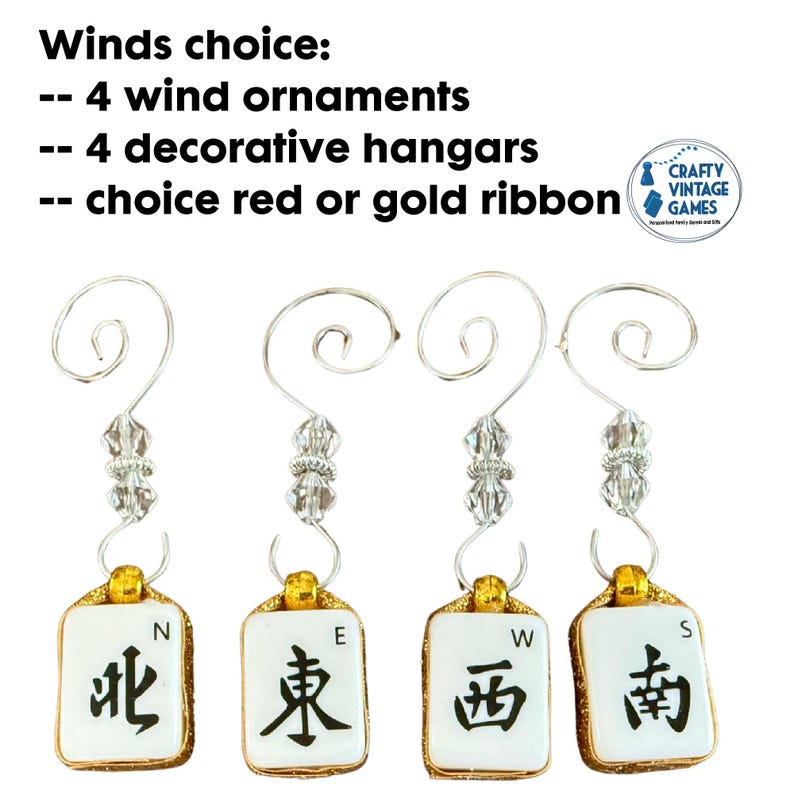 Mahjong Christmas ornaments, set of 4, flowers and NEWS, decorative hangars, Christmas gift for Mah jong lover, club ornament exchange gift Winds Set
