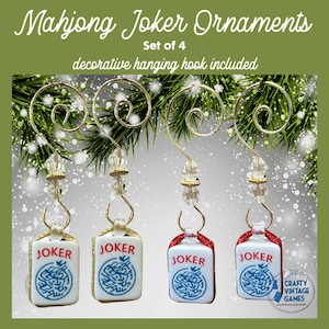 Adorno navideño de Mahjong Joker, juego de 4, decoración navideña de Mahjong, regalos de Navidad para mujeres, recuerdos para fiestas de Mahjong. imagen 1