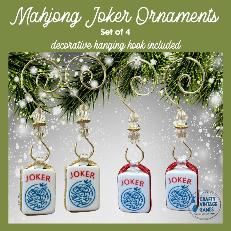 Adorno navideño de Mahjong Joker, juego de 4, decoración navideña de Mahjong, regalos de Navidad para mujeres, recuerdos para fiestas de Mahjong. imagen 1