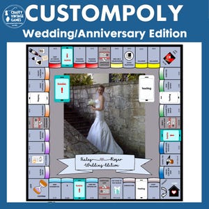 Custompoly Wedding Anniversary Board Game, Personalized gameboard, custom board game, wedding gift for game lover, anniversary complete game