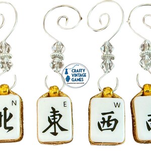 Mahjong Christmas ornaments, set of 4, flowers and NEWS, decorative hangars, Christmas gift for Mah jong lover, club ornament exchange gift image 3