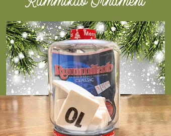 Custom Retro Game Ornament, upcycled game Rummikub, holiday ornament exchange, family Christmas gift for her,stocking stuffer for game lover