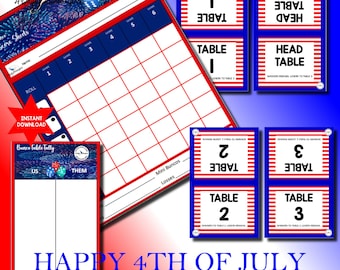 Folhas de pontuação do Bunco de 4 de julho para download: 4 tamanhos, contagem de mesa, tendas de mesa, impressão instantânea