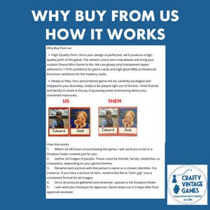 Personalized Guess Who Game with Your Photos: Professional Printing on Heavy 110lb Glossy Card Stock- Custom game title- extra cards zdjęcie 5