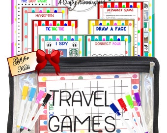 Personalized travel games for kids, road trip activities, bingo and tic tac toe board, dry erase game  boards, Christmas gift for grandkids