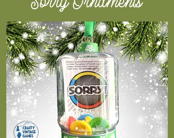Upcycled Sorry Game Ornament, Retro Christmas Gift