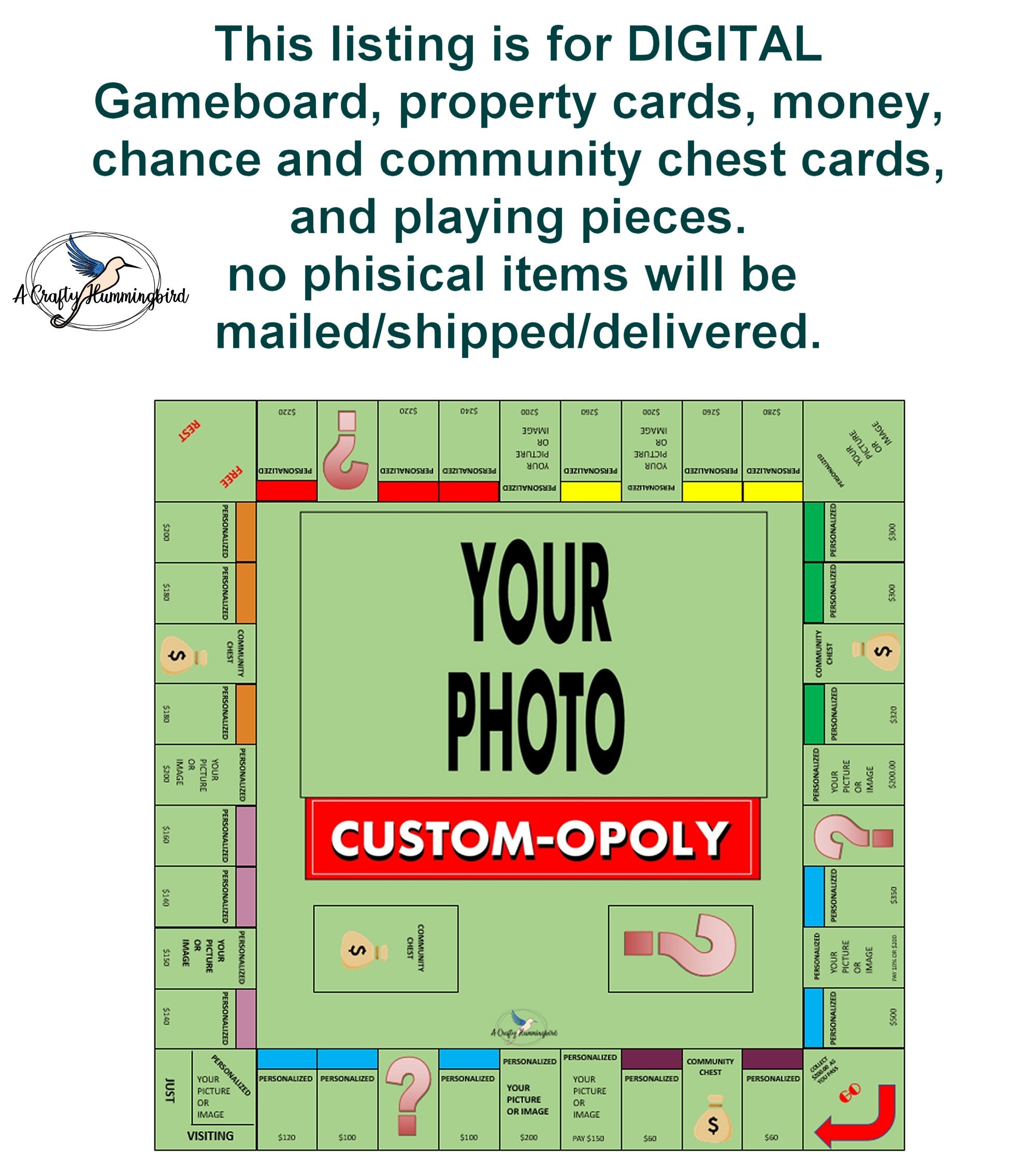 Digital Customopoly Game Complete Game Personalized Board Etsy