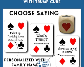 Personalized Euchre Card Game Set, custom deck, trump dice set, logo playing cards, corporate gift, wedding favors