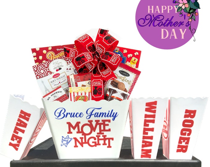 Custom Popcorn Bucket, snack bowl, family movie night, reusable popcorn container, personalized popcorn bag, Mother's Day gift for her