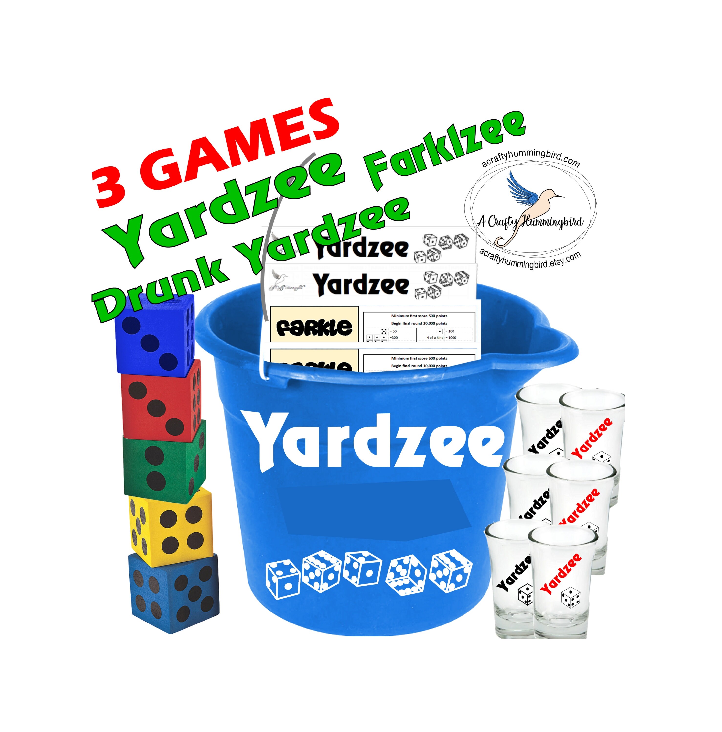 BEER Yahtzee Lawn yard Dice Game reusable score card Drinking game Yardzee 3 