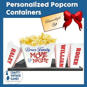 Personalized Popcorn Bucket, snack bowl, family movie night, reusable popcorn container, custom popcorn bag, family Christmas gift for her