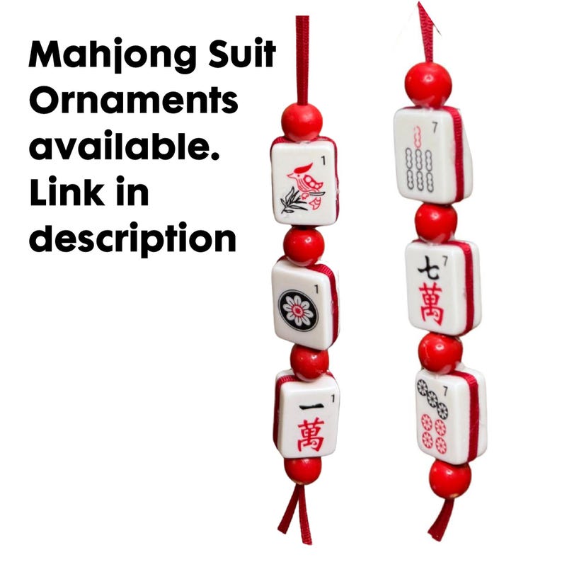 Mahjong Christmas ornaments, set of 4, flowers and NEWS, decorative hangars, Christmas gift for Mah jong lover, club ornament exchange gift image 8
