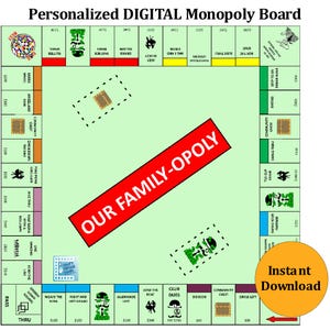 Personalized Monopoly Board Print, Custom Digital Monopoly Board Print, Unique gameboard, office wall décor, wife Christmas gift for husband