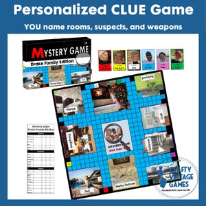 Personalized Clue Game, murder board game, family reunion game, holiday parties, customized corporate gift, Christmas gift for entire family