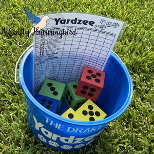 Lawn Games personalized, Yardzee Farkle with bucket, holiday party games, large backyard games, family reunions, Christmas gift for family