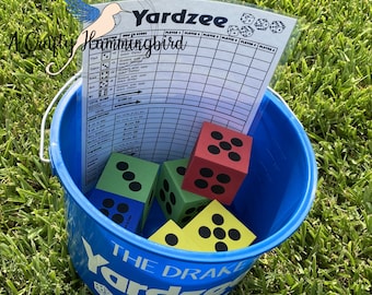 Lawn Games personalized, Yardzee Farkle with bucket, holiday party games, large backyard games, family reunions, Christmas gift for family