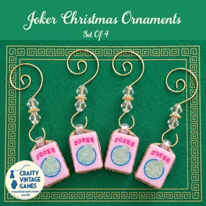 Pink Mahjong Joker Christmas ornament, set of 4, holiday mahjong décor, women Xmas gifts for her, mahjong party game favors