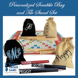 Personalized Scrabble bag tile holder, monogram drawstring bag with name, family Christmas gift for scrabble lover, stocking stuffer for her